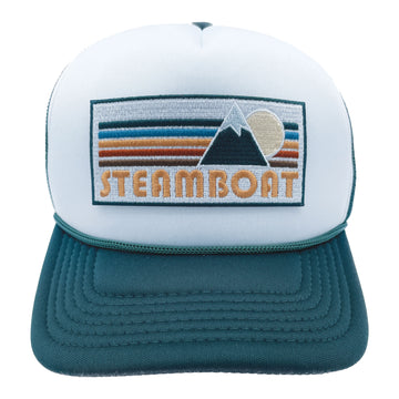 Buy forest-green-white Kids' Steamboat, Colorado Trucker Hat - Retro Mountain Snapback Youth Hat