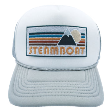 Buy gray-white Kids' Steamboat, Colorado Trucker Hat - Retro Mountain Snapback Youth Hat