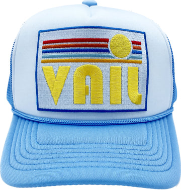 Buy light-blue-white Kids' Vail, Colorado Trucker Hat - Retro Sun Snapback Youth Hat