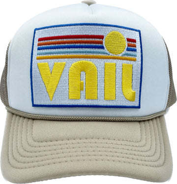 Buy tan-white Kids' Vail, Colorado Trucker Hat - Retro Sun Snapback Youth Hat