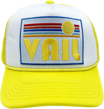 Buy yellow-white Kids' Vail, Colorado Trucker Hat - Retro Sun Snapback Youth Hat