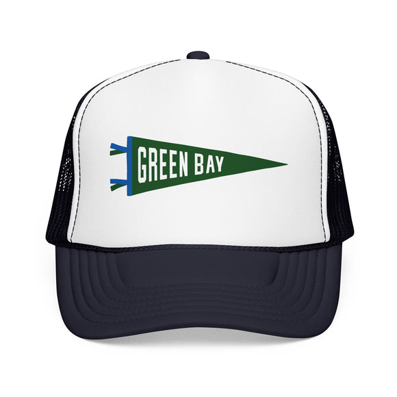 Green Bay, Wisconsin Pennant Trucker Hat — Retro Flag Foam Cap