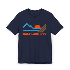 Buy navy Salt Lake City, Utah Retro Mountains Sunset T-Shirt | Vintage Salt Lake City Tee