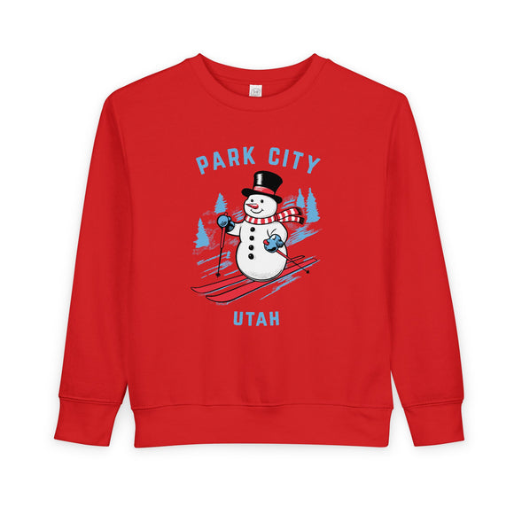 Park City, Utah Toddler Sweatshirt - Skiing Snowman Park City Toddler Crewneck Sweatshirt