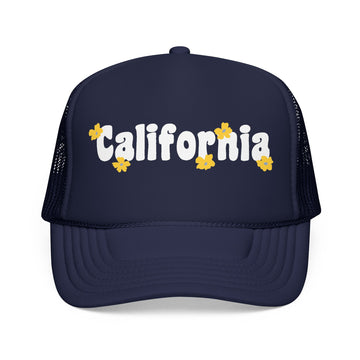 California Foam Trucker Hat — Retro Daisy Logo Mesh Cap