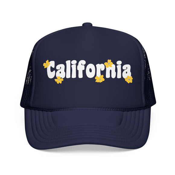 California Foam Trucker Hat — Retro Daisy Logo Mesh Cap