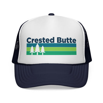 Buy dark-navy Crested Butte, Colorado Retro Trees Trucker Hat - Vintage Style Crested Butte Cap