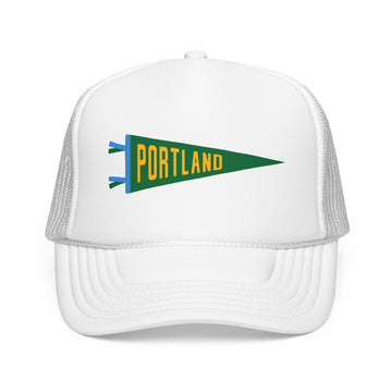 Buy white Portland, Oregon Pennant Trucker Hat — Retro Flag Foam Cap