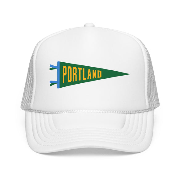 Portland, Oregon Pennant Trucker Hat — Retro Flag Foam Cap