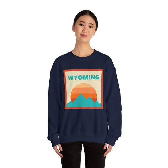 Retro Wyoming Sweatshirt, Mountain Sun Design, Unisex Crewneck, Gift for Outdoorsy Friends, Vintage Wyoming Jumper