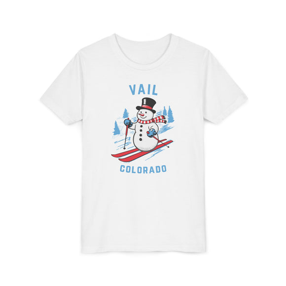 Vail, Colorado Youth Skiing Snowman Tee - Kids Vail T Shirt
