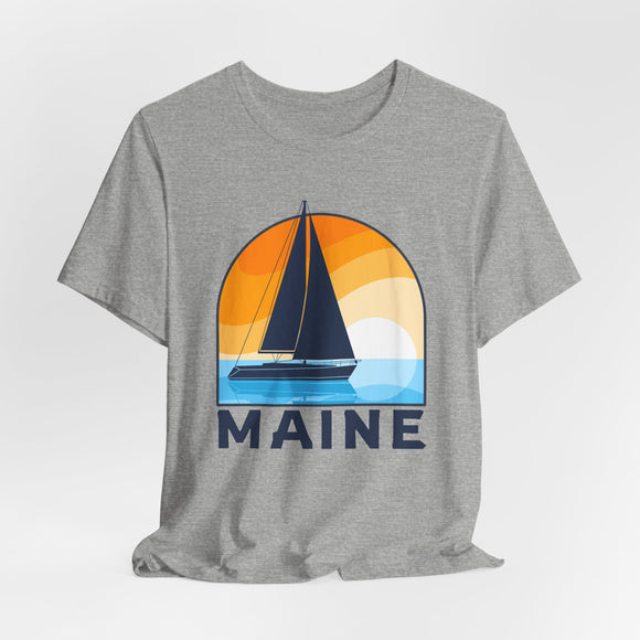 Maine T Shirt - Retro Sailboat Maine Tee