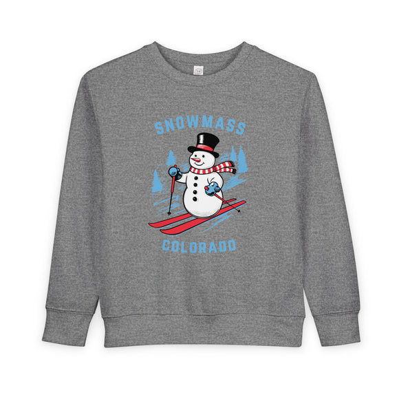 Snowmass, Colorado Toddler Sweatshirt - Skiing Snowman Snowmass Toddler Crewneck Sweatshirt