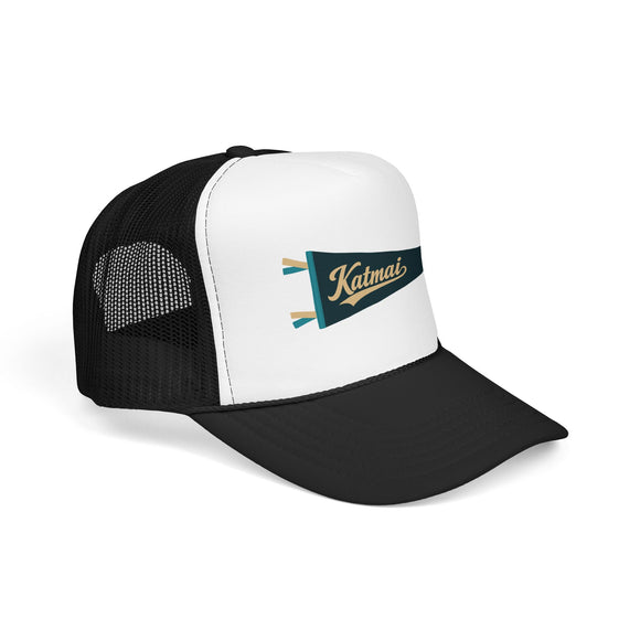 Katmai National Park Pennant Trucker Hat — Vintage Foam Mesh Cap