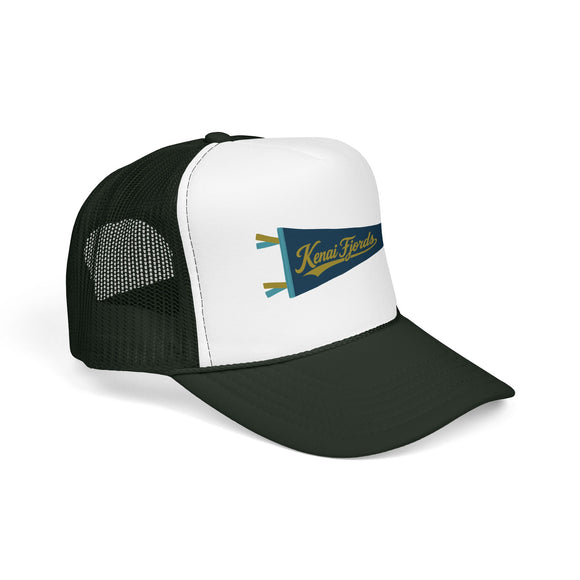 Kenai Fjords National Park Pennant Trucker Hat — Vintage Foam Mesh Cap