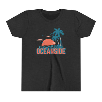 Buy dark-grey-heather Oceanside, California Youth Shirt - Retro Palm Tree Oceanside Kid's T-Shirt