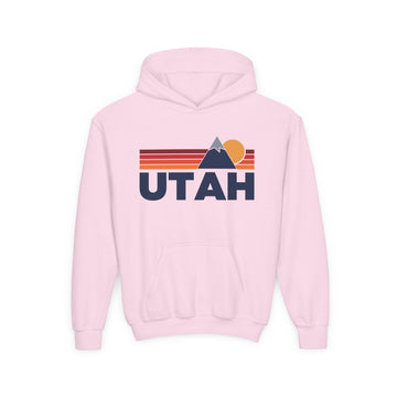 Buy light-pink Utah Youth Hoodie Retro Mountain, Kids Pullover, Vintage Style Utah Sweatshirt