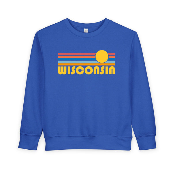 Wisconsin Toddler Sweatshirt - Retro Sun Wisconsin Toddler Crewneck Sweatshirt