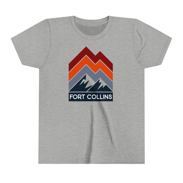 Buy athletic-heather Fort Collins, Colorado Youth Shirt - Retro Mountain Fort Collins Kid's T-Shirt - Chevron Peaks
