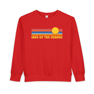 Buy red Lake of the Ozarks, Missouri Toddler Sweatshirt - Retro Sun Lake of the Ozarks Toddler Crewneck Sweatshirt