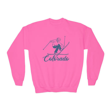 Buy safety-pink Colorado Youth Crewneck Sweatshirt - Snowman Ski Snowman Unisex Kid's Colorado Sweatshirt