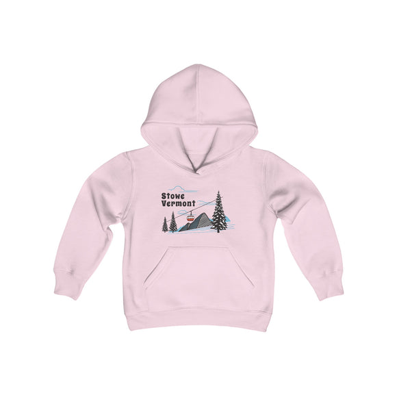 Retro Stowe, Vermont Youth Hoodie - Mountain Stowe, Vermont Kids Sweatshirt, Cute Stowe, Vermont Children's Pullover
