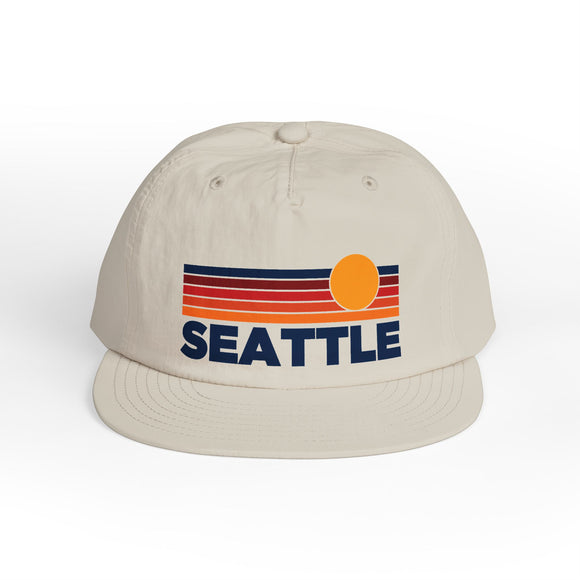 Seattle, Washington retro sunset Surf Cap | vintage striped sun state hat