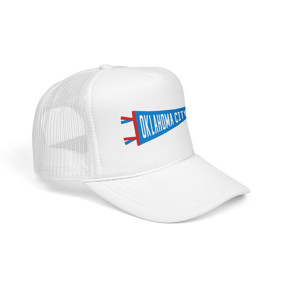 Oklahoma City, Oklahoma Pennant Trucker Hat — Retro Flag Foam Cap