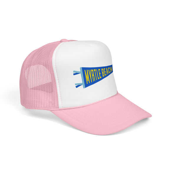 Myrtle Beach, South Carolina Pennant Trucker Hat — Retro Flag Foam Cap