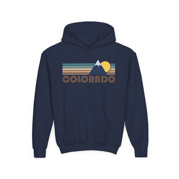Buy navy Colorado Youth Hoodie - Retro Mountain Colorado Youth Sweatshirt