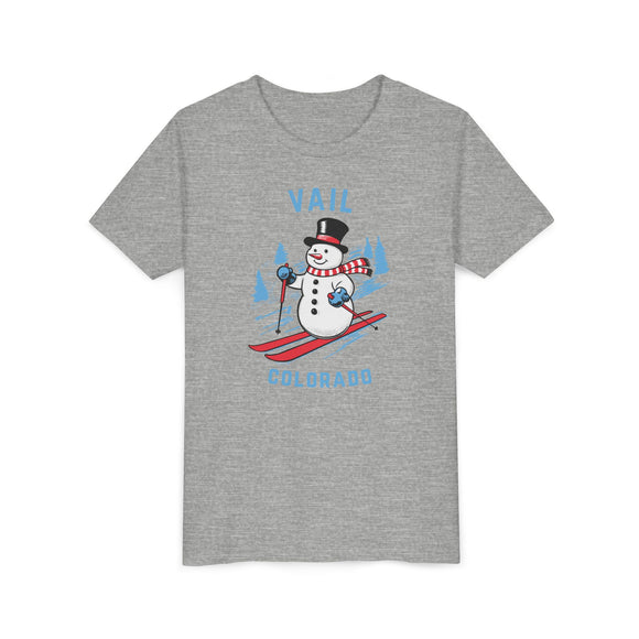 Vail, Colorado Youth Skiing Snowman Tee - Kids Vail T Shirt