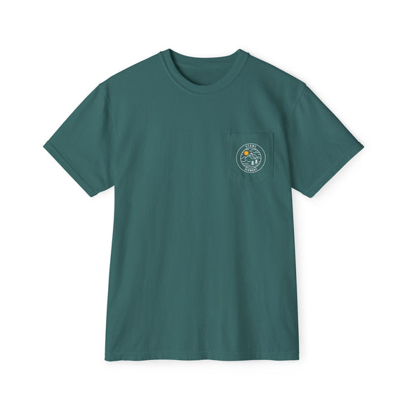 Stowe, Vermont Pocket Tee Shirt, Garment-Dyed Shirt, Mountain Graphic Tee, Comfort Colors