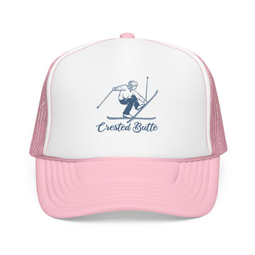 Crested Butte, Colorado Snow Ski Trucker Hat — Retro Skier Foam Crested Butte Cap