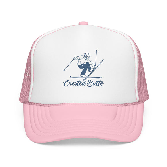 Crested Butte, Colorado Snow Ski Trucker Hat — Retro Skier Foam Crested Butte Cap
