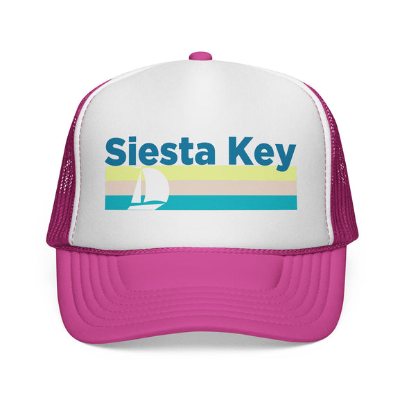 Siesta Key, Florida Retro Sailboat Trucker Hat