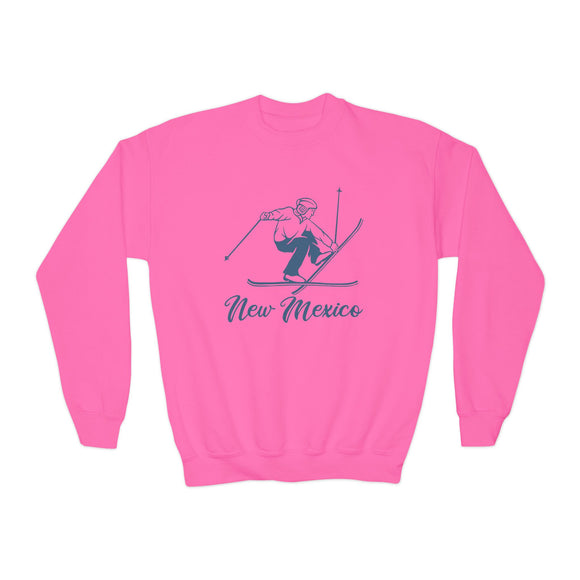 New Mexico Youth Crewneck Sweatshirt - Snowman Ski Snowman Unisex Kid's New Mexico Sweatshirt
