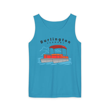 Buy sapphire Burlington, Vermont Tank Top Unisex - Pontoon Boat - Comfort Colors - 100% Cotton