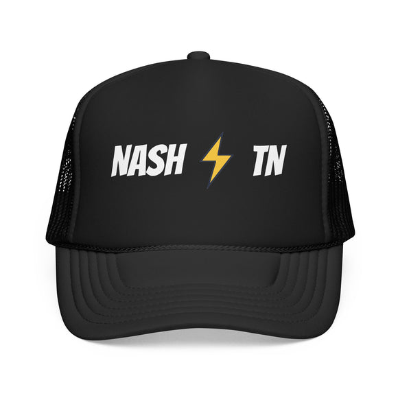 Nashville, Tennessee Retro Trucker Hat - Lightning Foam Cap - Lightning Black