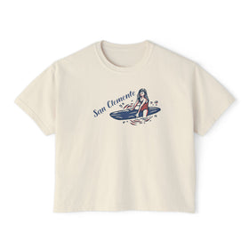 San Clemente, California Surfer Girl Tee | 100% Cotton Women's Boxy Tee