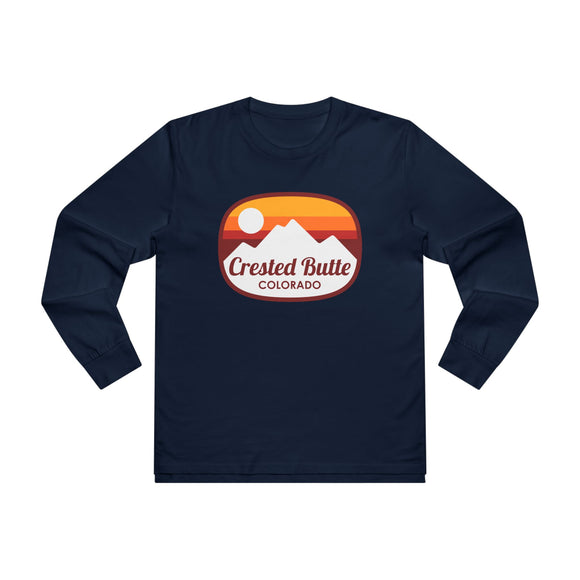 Crested Butte, Colorado Mens Base Long-sleeve Tee - Retro Ombre Heavy Weight Long Sleeve T-shirt