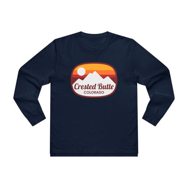 Crested Butte, Colorado Mens Base Long-sleeve Tee - Retro Ombre Heavy Weight Long Sleeve T-shirt