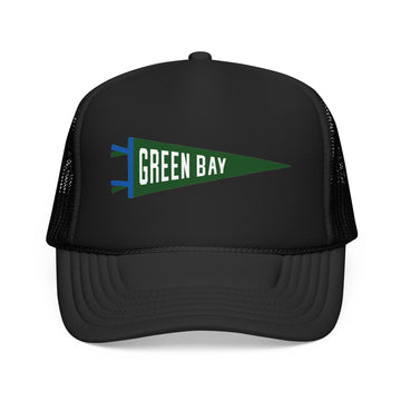 Green Bay, Wisconsin Pennant Trucker Hat — Retro Flag Foam Cap - 0