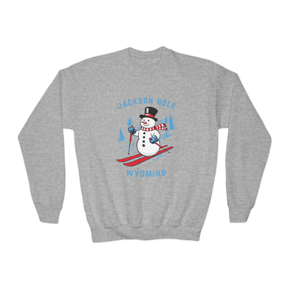 Jackson Hole, Wyoming Youth Crewneck Sweatshirt - Ski Snowman Unisex Kid's Jackson Hole, Wyoming Sweatshirt
