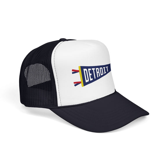 Detroit, Michigan Pennant Trucker Hat — Retro Flag Foam Cap