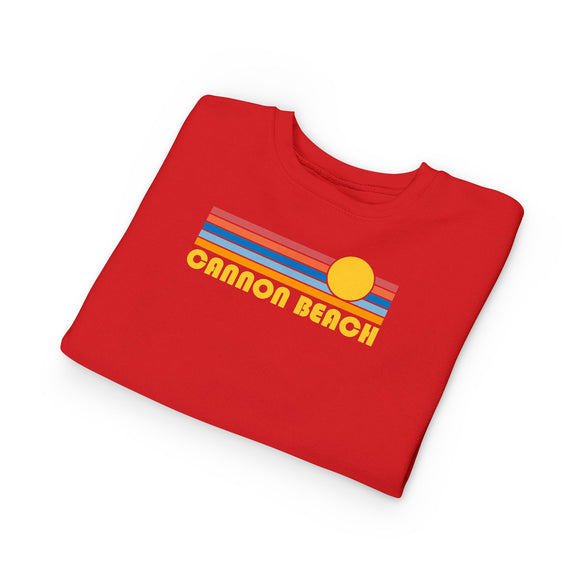 Cannon Beach, Oregon Toddler Sweatshirt - Retro Sun Cannon Beach Toddler Crewneck Sweatshirt