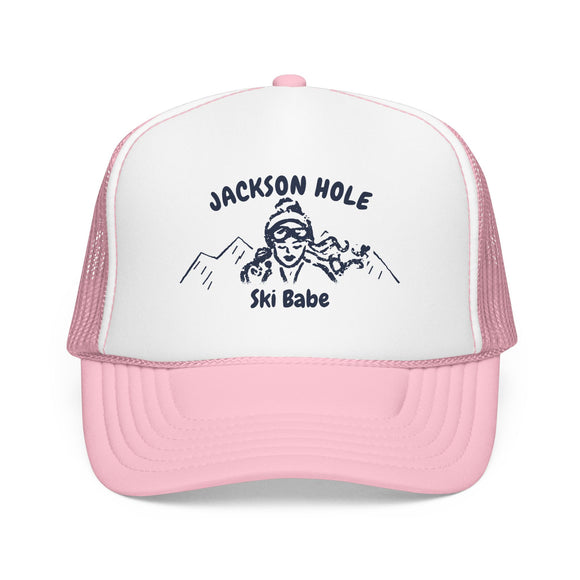 Jackson Hole, Wyoming Ski Babe Trucker Hat — Foam Mesh Cap