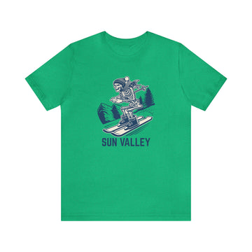 Buy heather-kelly Sun Valley, Idaho T-Shirt - Skeleton Skier Unisex Sun Valley Shirt
