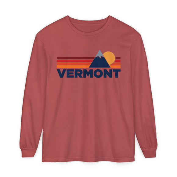 Vermont Long Sleeve T-Shirt Retro Mountain, Unisex Vermont Unisex Garment-dyed Long Sleeve T-Shirt