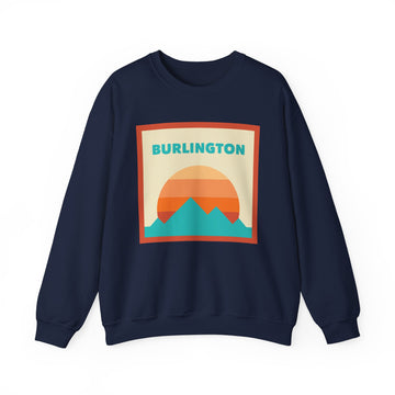 Buy navy Retro Burlington, Vermont Sweatshirt, Mountain Sun Design, Unisex Crewneck, Gift for Outdoorsy Friends, Vintage Burlington, Vermont Jumper