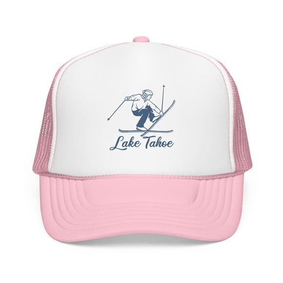 Lake Tahoe, California Snow Ski Trucker Hat — Retro Skier Foam Lake Tahoe Cap